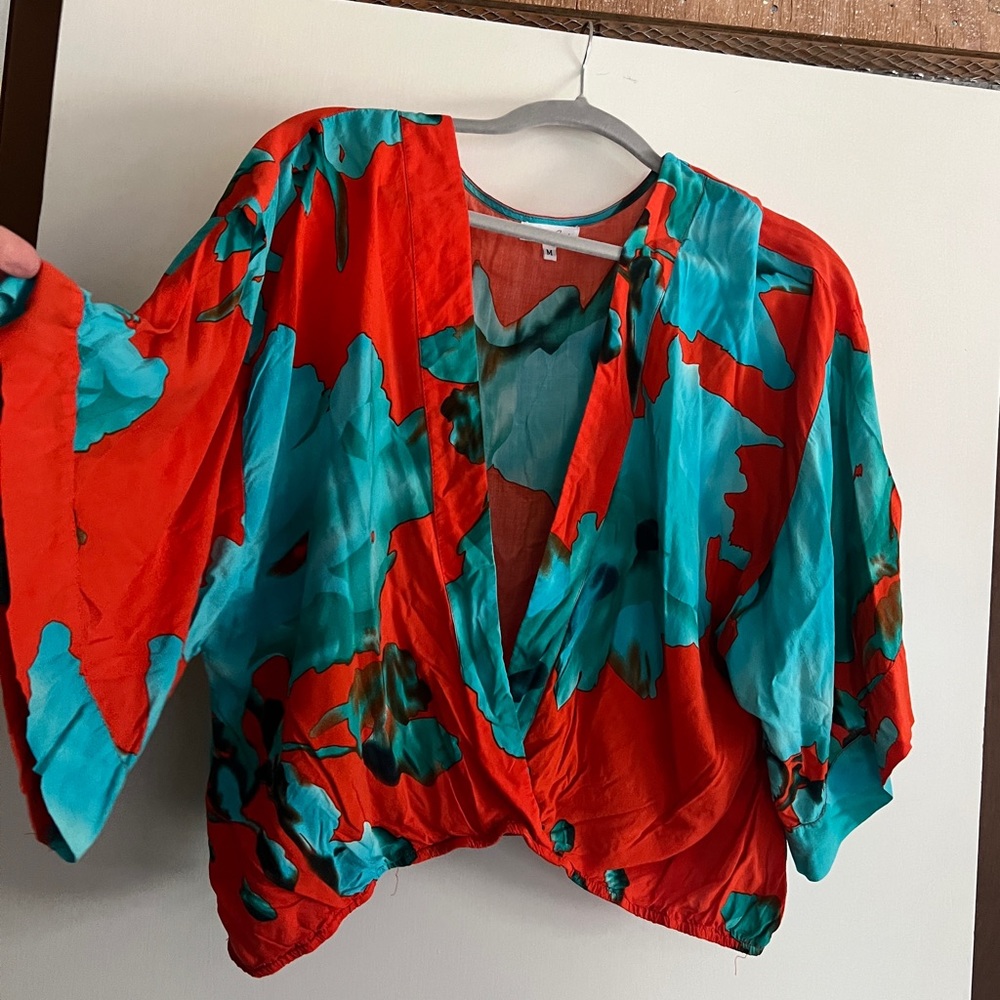 Tropical colors cross front top/over shirt